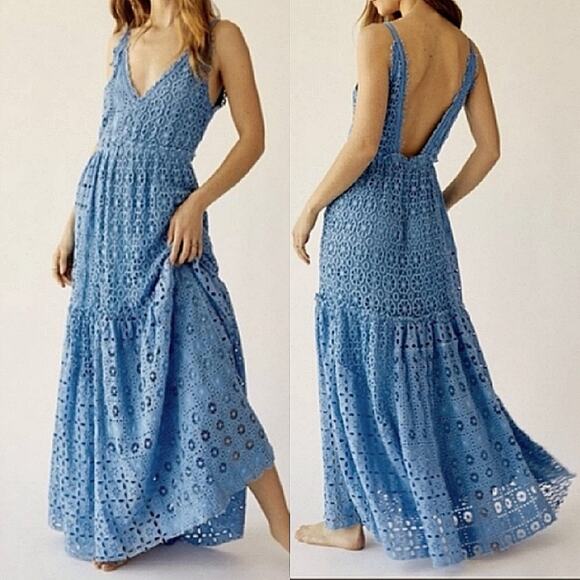 Free People Yesenia Medium Blue Crochet Patchwork Dress - Picture 1 of 13